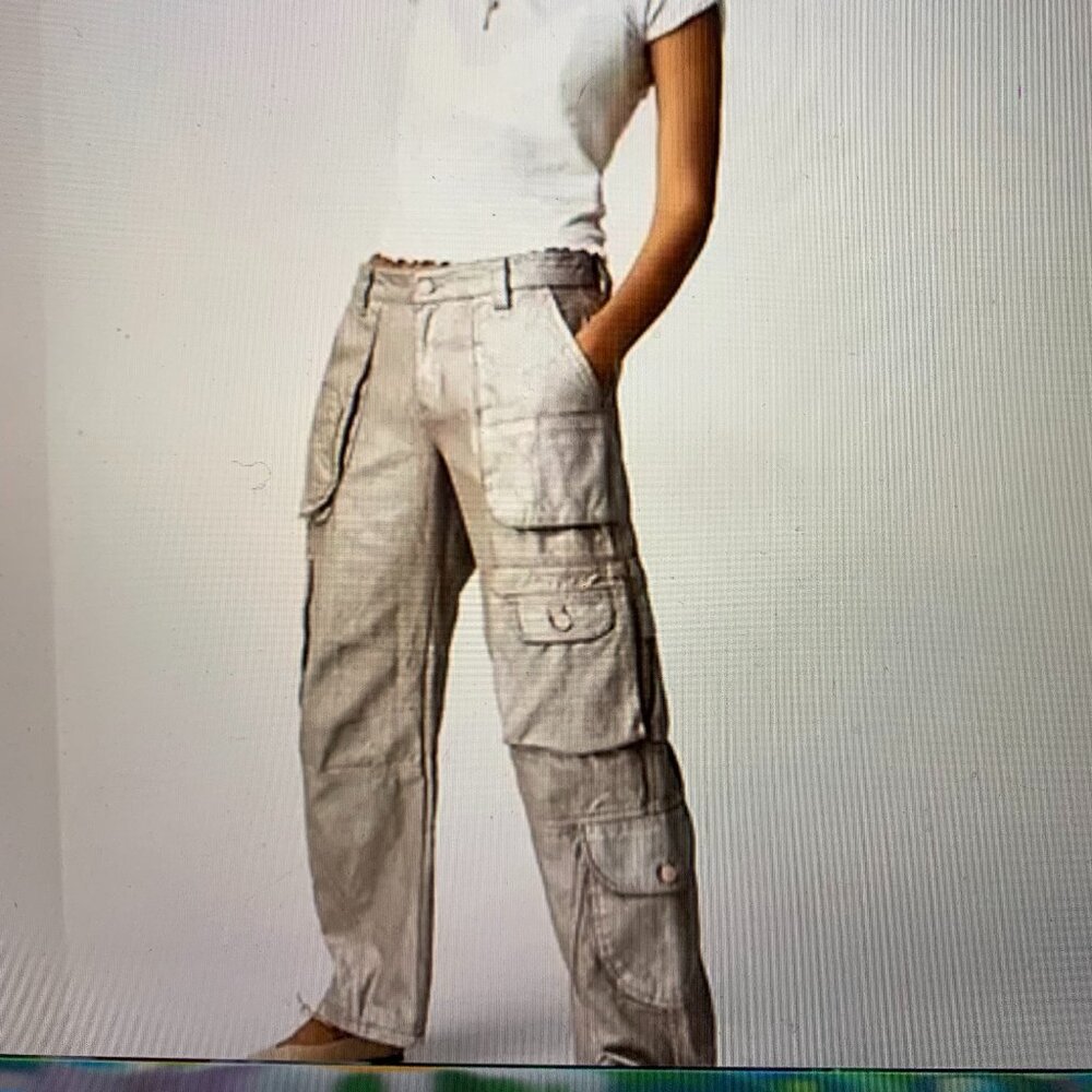 Free People Lap of Luxury Gold Cargo Pants 25
